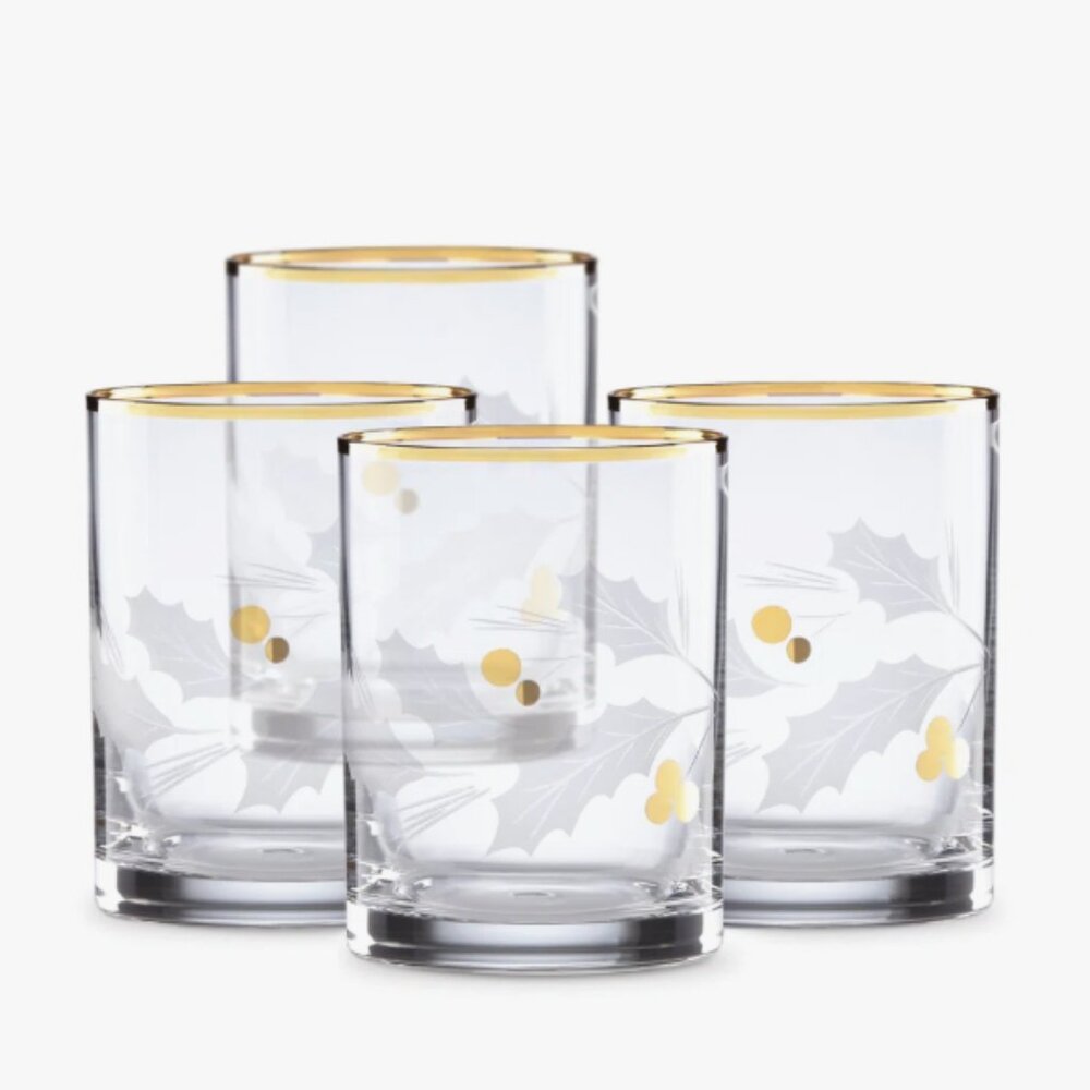 Lenox Holiday Gold 4-Piece Double Old‎ Fashioned Glassware Set | New, Never Used